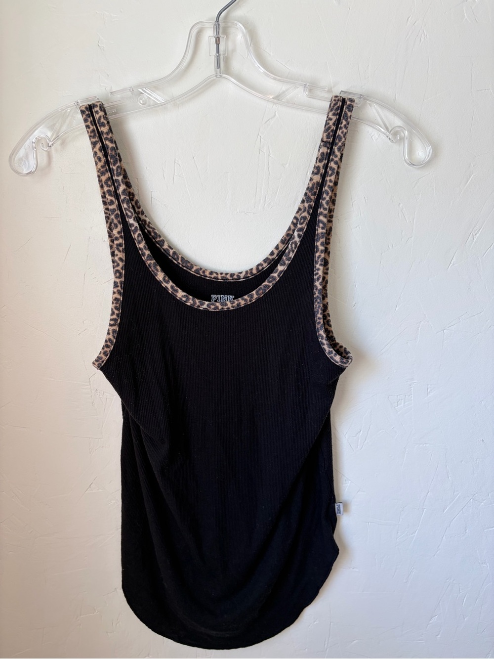 PINK Victoria's Secret Black Ribbed Tank with Leopard Trim